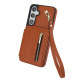 For Samsung Galaxy S24+ 5G YM006 Skin Feel Zipper Card Bag Phone Case with Dual Lanyard(Brown)