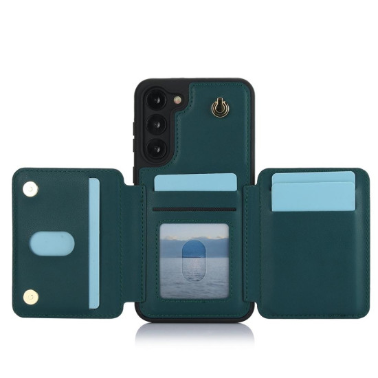 For Samsung Galaxy S23+ 5G YM006 Skin Feel Zipper Card Bag Phone Case with Dual Lanyard(Green)