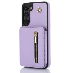 For Samsung Galaxy S23+ 5G YM006 Skin Feel Zipper Card Bag Phone Case with Dual Lanyard(Light Purple)