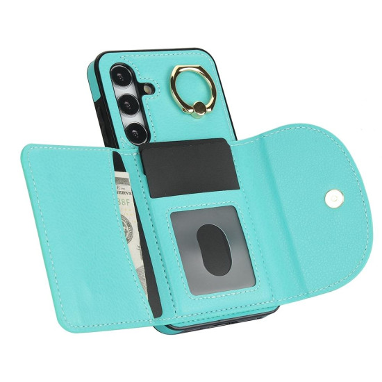 For Samsung Galaxy S24+ 5G YM007 Ring Holder Card Bag Skin Feel Phone Case(Green)