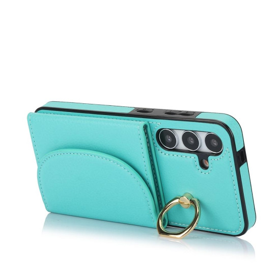 For Samsung Galaxy S24+ 5G YM007 Ring Holder Card Bag Skin Feel Phone Case(Green)