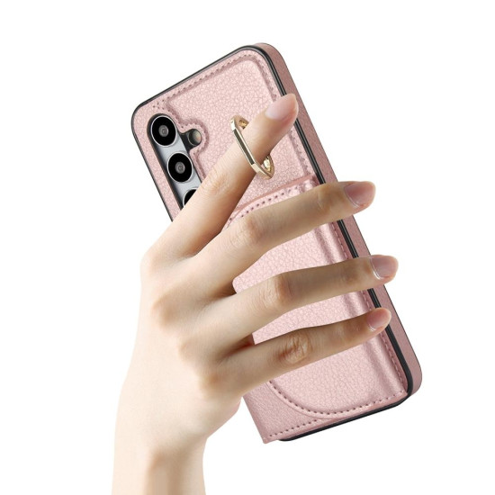 For Samsung Galaxy S24+ 5G YM007 Ring Holder Card Bag Skin Feel Phone Case(Rose Gold)