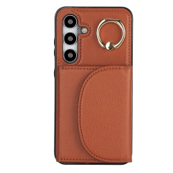 For Samsung Galaxy S24+ 5G YM007 Ring Holder Card Bag Skin Feel Phone Case(Brown)