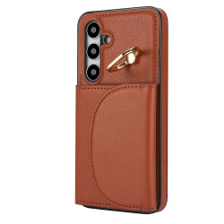 For Samsung Galaxy S24+ 5G YM007 Ring Holder Card Bag Skin Feel Phone Case(Brown)