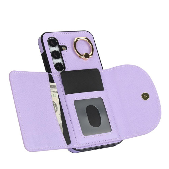 For Samsung Galaxy S24+ 5G YM007 Ring Holder Card Bag Skin Feel Phone Case(Purple)