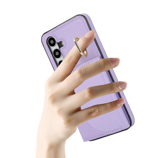 For Samsung Galaxy S24+ 5G YM007 Ring Holder Card Bag Skin Feel Phone Case(Purple)