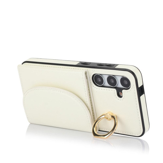 For Samsung Galaxy S24+ 5G YM007 Ring Holder Card Bag Skin Feel Phone Case(White)
