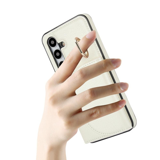 For Samsung Galaxy S24+ 5G YM007 Ring Holder Card Bag Skin Feel Phone Case(White)