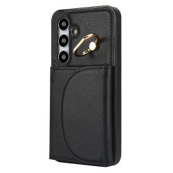 For Samsung Galaxy S24+ 5G YM007 Ring Holder Card Bag Skin Feel Phone Case(Black)