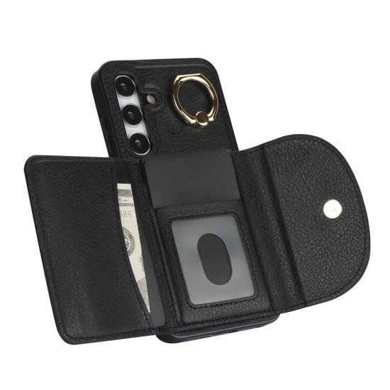 For Samsung Galaxy S24+ 5G YM007 Ring Holder Card Bag Skin Feel Phone Case(Black)