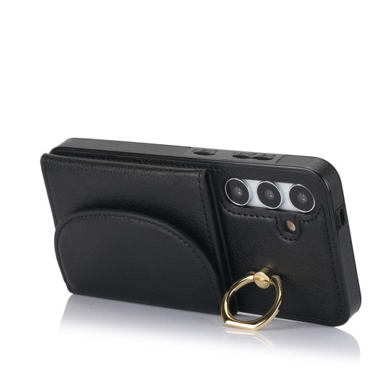 For Samsung Galaxy S24+ 5G YM007 Ring Holder Card Bag Skin Feel Phone Case(Black)