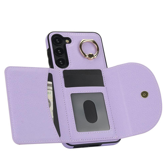 For Samsung Galaxy S23+ 5G YM007 Ring Holder Card Bag Skin Feel Phone Case(Purple)