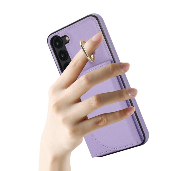 For Samsung Galaxy S23+ 5G YM007 Ring Holder Card Bag Skin Feel Phone Case(Purple)