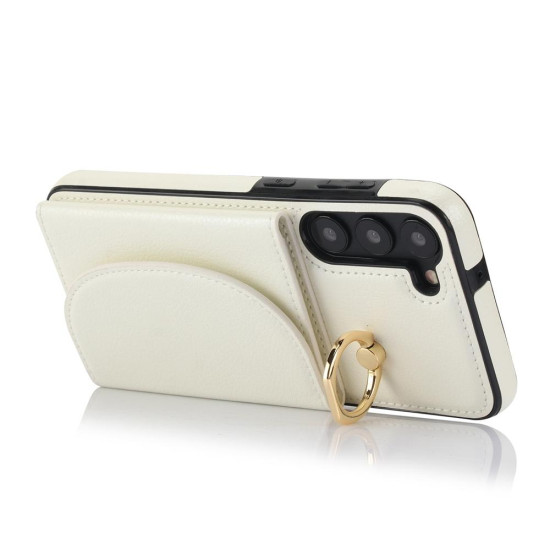For Samsung Galaxy S23+ 5G YM007 Ring Holder Card Bag Skin Feel Phone Case(White)