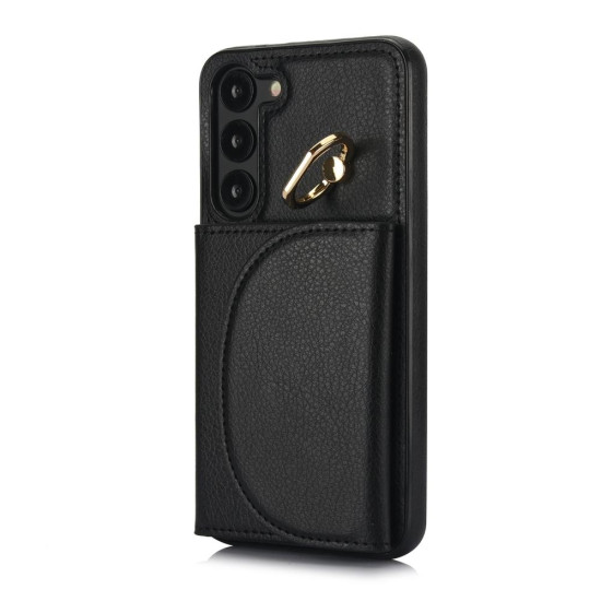 For Samsung Galaxy S23+ 5G YM007 Ring Holder Card Bag Skin Feel Phone Case(Black)