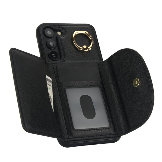 For Samsung Galaxy S23+ 5G YM007 Ring Holder Card Bag Skin Feel Phone Case(Black)