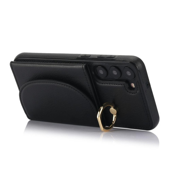 For Samsung Galaxy S23+ 5G YM007 Ring Holder Card Bag Skin Feel Phone Case(Black)