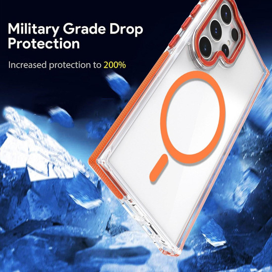 For Samsung Galaxy S24+ 5G Dual-Color Clear Acrylic Hybrid TPU MagSafe Phone Case(Orange)