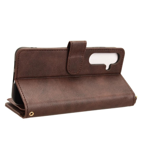 For Samsung Galaxy S24+ 5G Litchi Texture Zipper Leather Phone Case(Brown)