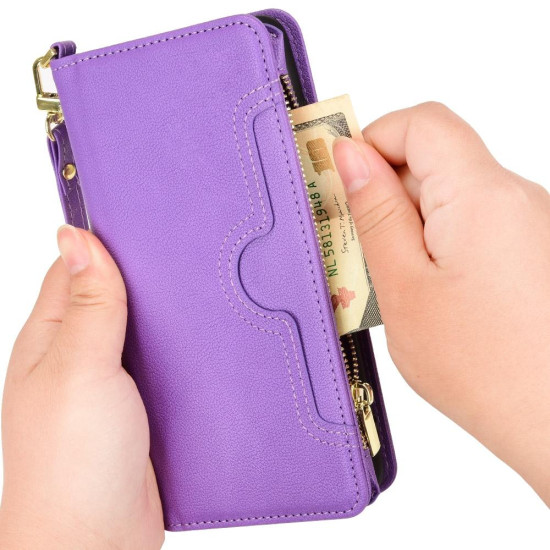 For Samsung Galaxy S24+ 5G Litchi Texture Zipper Leather Phone Case(Purple)