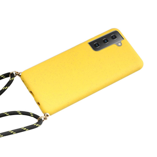 For Samsung Galaxy S24+ 5G Wheat Straw Material + TPU Phone Case with Lanyard(Yellow)