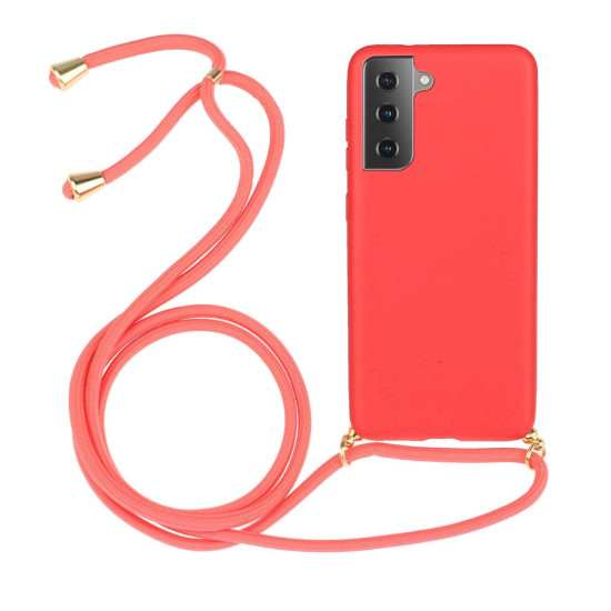 For Samsung Galaxy S24+ 5G Wheat Straw Material + TPU Phone Case with Lanyard(Red)