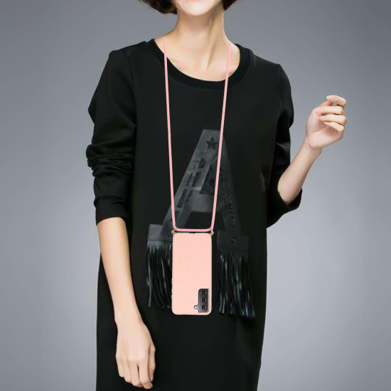 For Samsung Galaxy S24+ 5G Wheat Straw Material + TPU Phone Case with Lanyard(Pink)