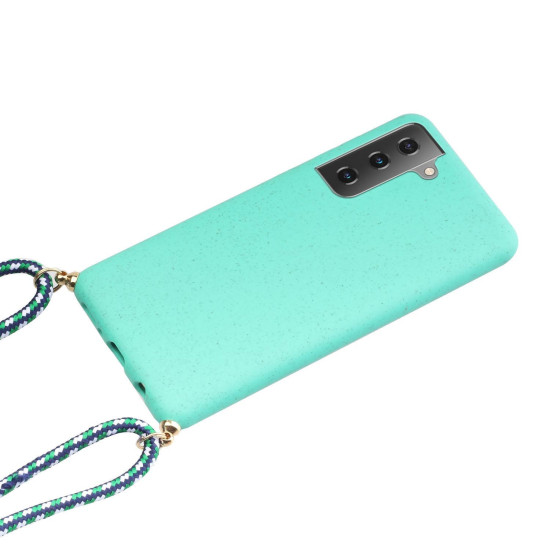 For Samsung Galaxy S24+ 5G Wheat Straw Material + TPU Phone Case with Lanyard(Green)