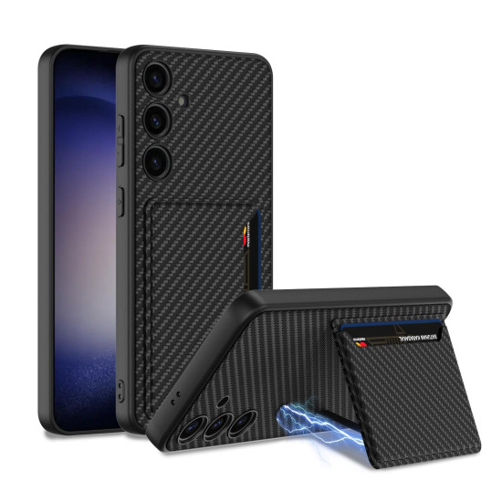 For Samsung Galaxy S24+ 5G GKK Ultra-thin Leather Card Slots Phone Case With Magnetic Holder(Carbon Fiber Texture)