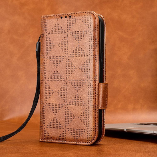 For Samsung Galaxy S24+ 5G Symmetrical Triangle Leather Phone Case(Brown)