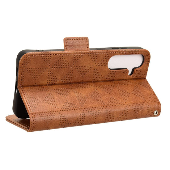 For Samsung Galaxy S24+ 5G Symmetrical Triangle Leather Phone Case(Brown)