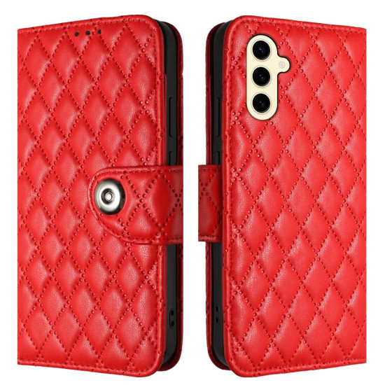 For Samsung Galaxy S24+ 5G Rhombic Texture Flip Leather Phone Case with Lanyard(Red)