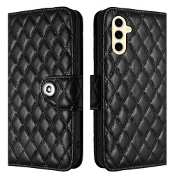 For Samsung Galaxy S24+ 5G Rhombic Texture Flip Leather Phone Case with Lanyard(Black)