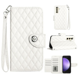 For Samsung Galaxy S24+ 5G Rhombic Texture Flip Leather Phone Case with Lanyard(White)