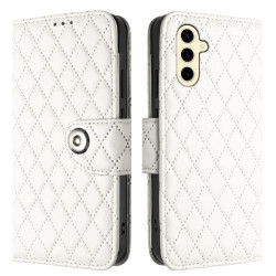 For Samsung Galaxy S24+ 5G Rhombic Texture Flip Leather Phone Case with Lanyard(White)