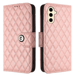 For Samsung Galaxy S24+ 5G Rhombic Texture Flip Leather Phone Case with Lanyard(Coral Pink)