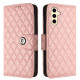 For Samsung Galaxy S24+ 5G Rhombic Texture Flip Leather Phone Case with Lanyard(Coral Pink)