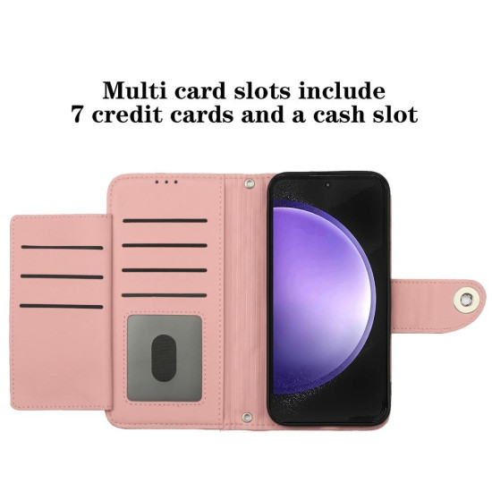 For Samsung Galaxy S24+ 5G Rhombic Texture Flip Leather Phone Case with Lanyard(Coral Pink)