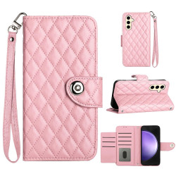For Samsung Galaxy S24+ 5G Rhombic Texture Flip Leather Phone Case with Lanyard(Pink)