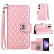 For Samsung Galaxy S24+ 5G Rhombic Texture Flip Leather Phone Case with Lanyard(Pink)