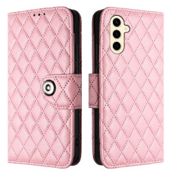 For Samsung Galaxy S24+ 5G Rhombic Texture Flip Leather Phone Case with Lanyard(Pink)
