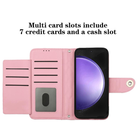 For Samsung Galaxy S24+ 5G Rhombic Texture Flip Leather Phone Case with Lanyard(Pink)