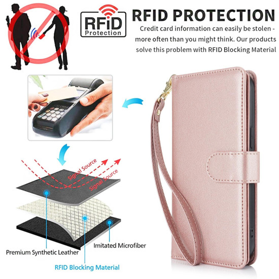 For Samsung Galaxy S24+ / S25+ 5G Multi-Card Wallet RFID Leather Phone Case(Rose Gold)