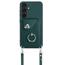 For Samsung Galaxy S24+ 5G Organ Card Bag Ring Holder Phone Case with Long Lanyard(Green)