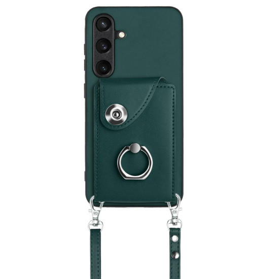 For Samsung Galaxy S24+ 5G Organ Card Bag Ring Holder Phone Case with Long Lanyard(Green)