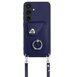For Samsung Galaxy S24+ 5G Organ Card Bag Ring Holder Phone Case with Long Lanyard(Blue)