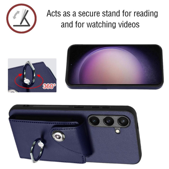 For Samsung Galaxy S24+ 5G Organ Card Bag Ring Holder Phone Case with Long Lanyard(Blue)