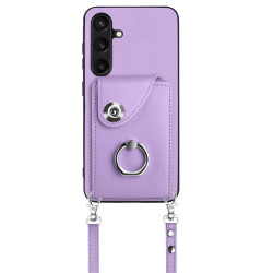 For Samsung Galaxy S24+ 5G Organ Card Bag Ring Holder Phone Case with Long Lanyard(Purple)