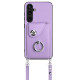 For Samsung Galaxy S24+ 5G Organ Card Bag Ring Holder Phone Case with Long Lanyard(Purple)