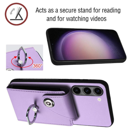For Samsung Galaxy S24+ 5G Organ Card Bag Ring Holder Phone Case with Long Lanyard(Purple)